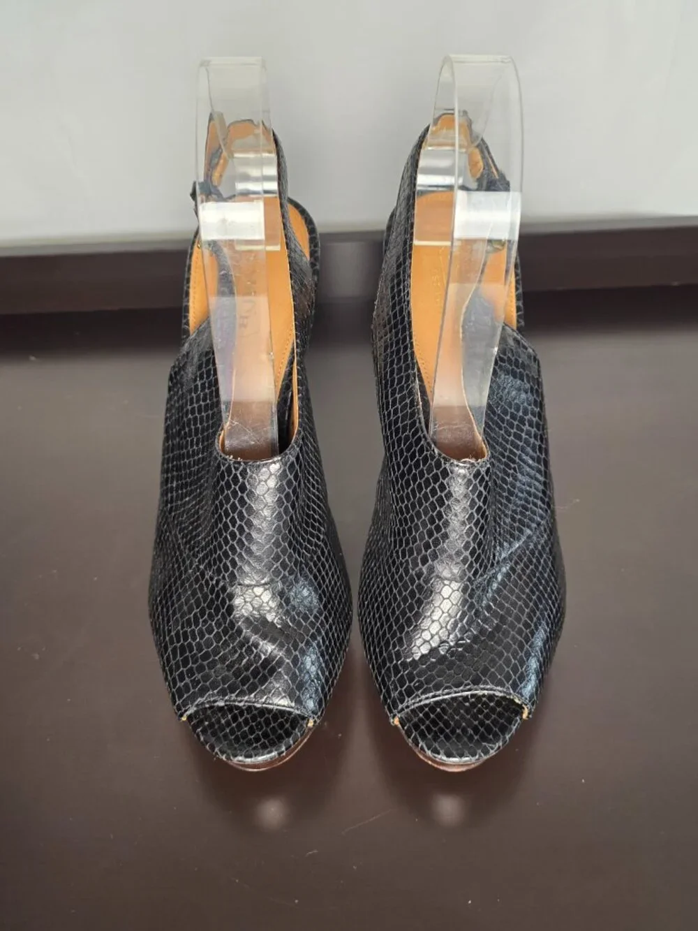 Coach Brina Black Snake-Embossed Peep-Toe Platform Slingbacks Sz. 8.5